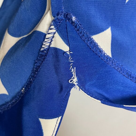 Yoana Baraschi Dress Dotted Women Size 10 Blue Cream Cut-Out Neckline Tie‎ Belt - Picture 9 of 15